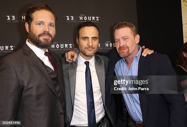 David Denman, Dominic Fumusa and Max Martini attends the Miami Fan Screening of the Pramount Pictures film "13 Hours" at the AMC Aventura on January...