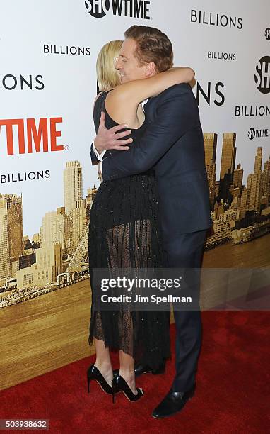 Actors Malin Akerman and Damian Lewis attend the "Billions" series premiere at Museum of Modern Art on January 7, 2016 in New York City.