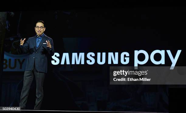 Samsung SDS President Dr. WP Hong delivers a keynote address at CES 2016 at The Venetian Las Vegas on January 7, 2016 in Las Vegas, Nevada. CES, the...