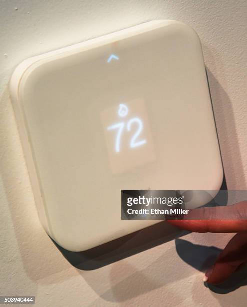 The Vivint Element Thermostat is displayed at CES 2016 at the Sands Expo and Convention Center on January 7, 2016 in Las Vegas, Nevada. The Element,...