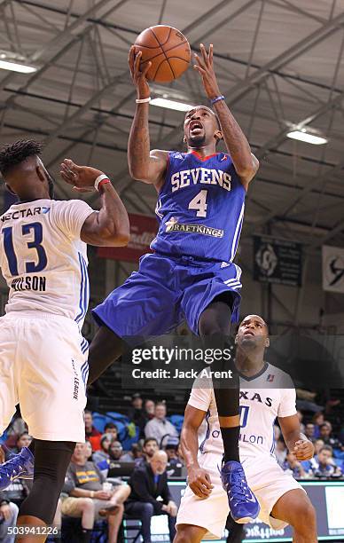Santa Cruz Jordan McRae of the Delaware 87ers shoots the ball against the Texas Legends during the 2016 NBA D-League Showcase presented by SAMSUNG on...