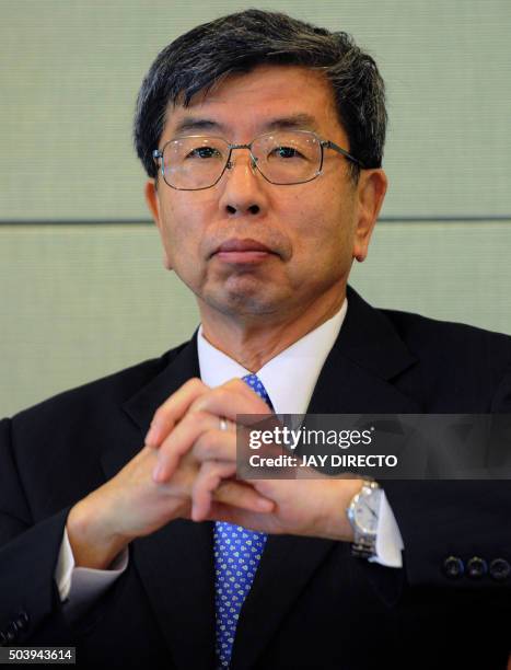 Takehiko Nakao, Asian Development Bank president, attends a press briefing at ADB headquarters in Manila on January 8, 2016. The ADB is cooperating...