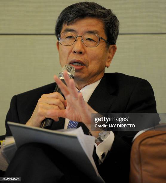 Takehiko Nakao, Asian Development Bank president, speaks during a press briefing at ADB headquarters in Manila on January 8, 2016. The ADB is...