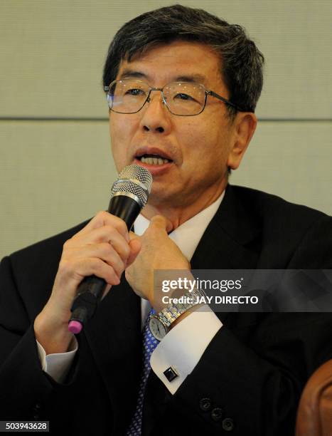 Takehiko Nakao, Asian Development Bank president, speaks during a press briefing at ADB headquarters in Manila on January 8, 2016. The ADB is...