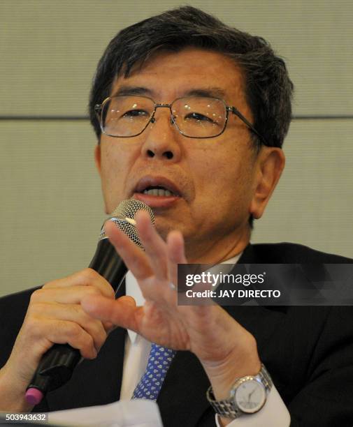 Takehiko Nakao, Asian Development Bank president, speaks during a press briefing at ADB headquarters in Manila on January 8, 2016. The ADB is...