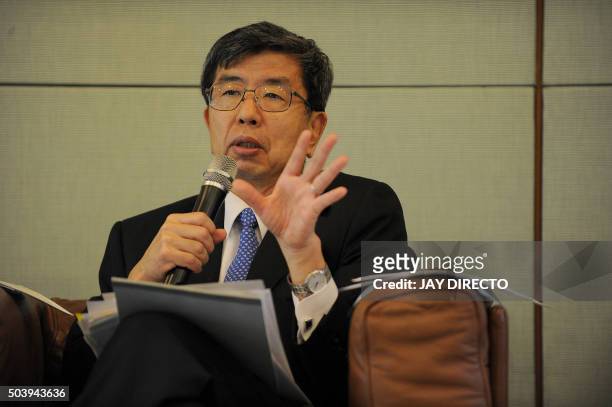 Takehiko Nakao, Asian Development Bank president, speaks during a press briefing at ADB headquarters in Manila on January 8, 2016. The ADB is...