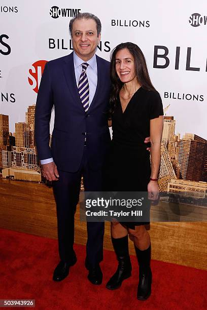 United States Attorney for the Southern District of New York Preet Bharara and Dalya Bharara attend Showtime's "Billions" series premiere at Museum...