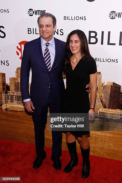 United States Attorney for the Southern District of New York Preet Bharara and Dalya Bharara attend Showtime's "Billions" series premiere at Museum...