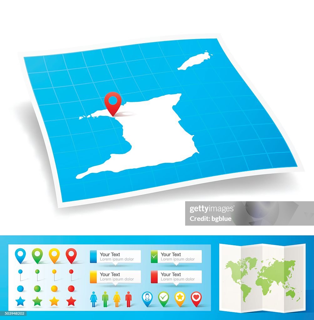 Trinidad and Tobago Map with location pins isolated white Background