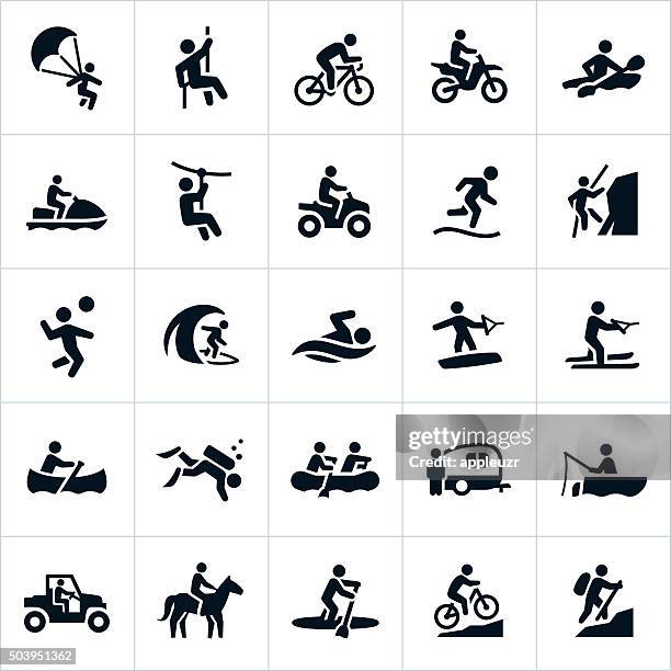 outdoor summer recreation icons - swimming 幅插畫檔、美工圖案、卡通及圖標