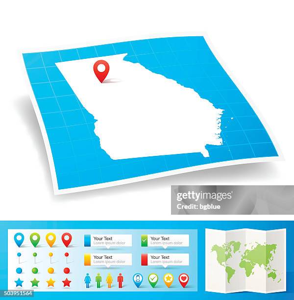 georgien karte mit lage pins, isoliert auf weißem hintergrund - atlanta georgia stock-grafiken, -clipart, -cartoons und -symbole