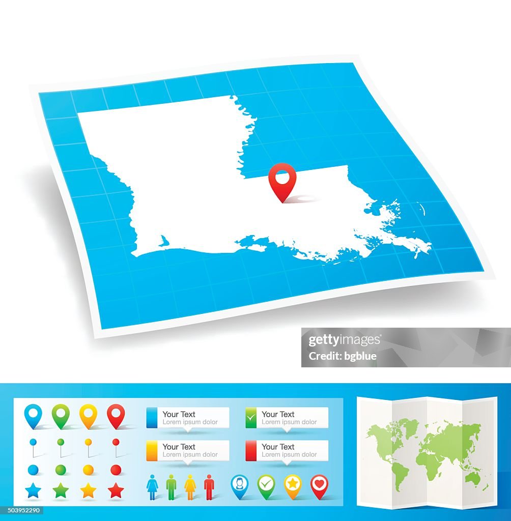 Louisiana Map with location pins isolated on white Background