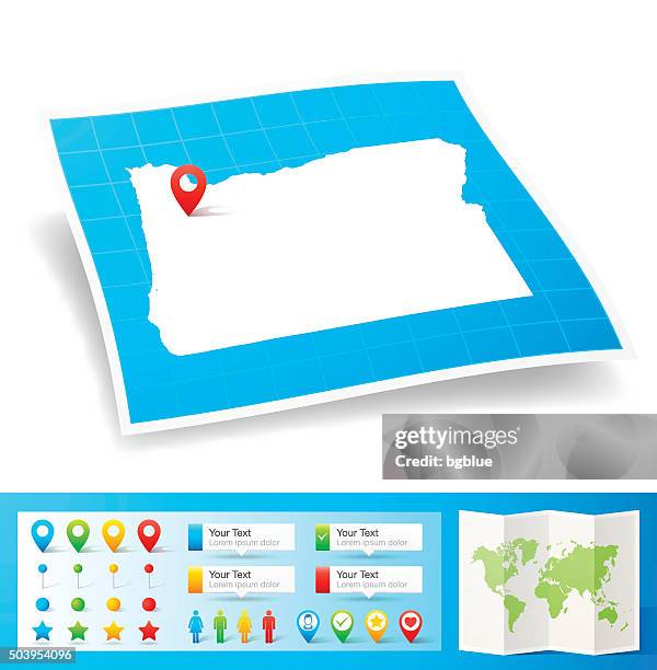 oregon map with location pins isolated on white background - oregon map counties stock illustrations