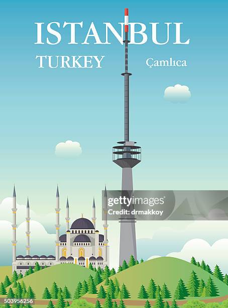 camlica tower - television aerial stock illustrations