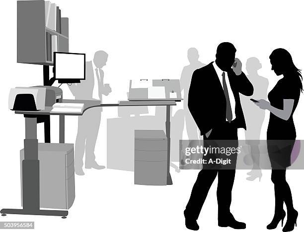 stockillustraties, clipart, cartoons en iconen met trendy office stand up desk - ergonomie