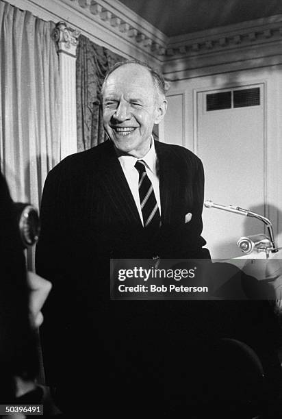 Robert D. Murphy, smiling as Richard M. Nixon announces his appointment as foreign policy advisor, at Pierre Hotel.