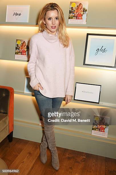 Caggie Dunlop attends the Madeleine Shaw Glow Guides app launch at Brown's Hotel in partnership with Origins Skincare on January 8, 2016 in London,...