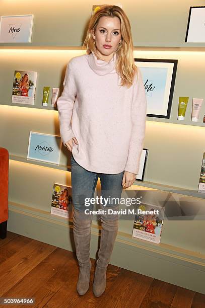 Caggie Dunlop attends the Madeleine Shaw Glow Guides app launch at Brown's Hotel in partnership with Origins Skincare on January 8, 2016 in London,...