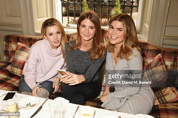 Caggie Dunlop, Millie Mackintosh and Madeleine Shaw attend the Madeleine Shaw Glow Guides app launch at Brown's Hotel in partnership with Origins...