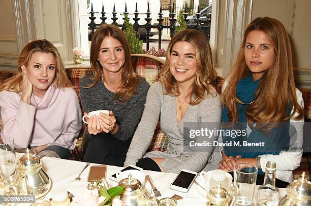 Caggie Dunlop, Millie Mackintosh, Madeleine Shaw and Irene Forte attend the Madeleine Shaw Glow Guides app launch at Brown's Hotel in partnership...