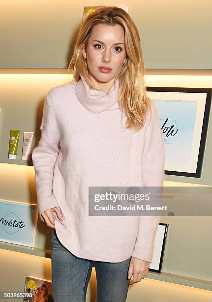 Caggie Dunlop attends the Madeleine Shaw Glow Guides app launch at Brown's Hotel in partnership with Origins Skincare on January 8, 2016 in London,...