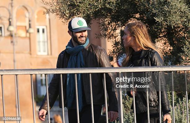 American actor Tyler Hoechlin and German model Alena Gerber sighted at Colosseum on December 20, 2015 in Rome, Italy.