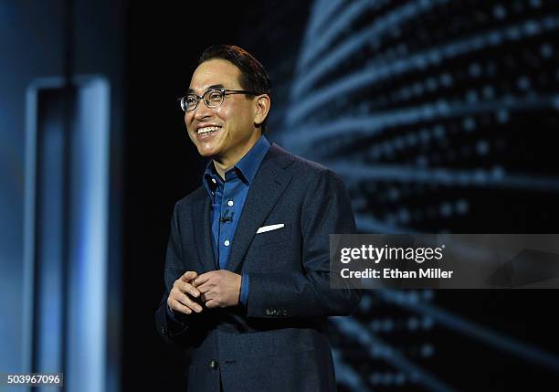 Samsung SDS President Dr. WP Hong delivers a keynote address at CES 2016 at The Venetian Las Vegas on January 7, 2016 in Las Vegas, Nevada. CES, the...