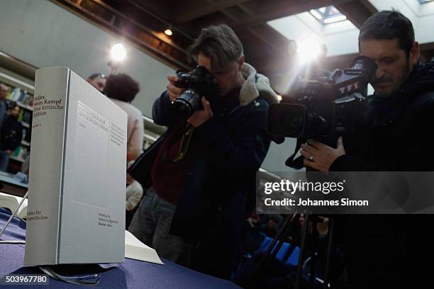 Copies of the new critical edition of Adolf Hitler's "Mein Kampf" are displayed prior to the book launch at the Institut fuer Zeitgeschichte on...