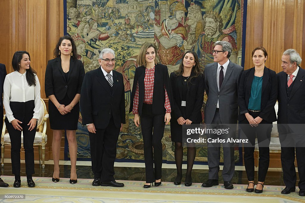 Queen Letizia attends Audiences at Zarzuela Palace in Madrid