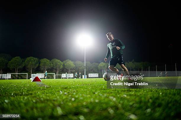 Uffe Bech of Hannover controls the ball during a training session of Hannover during Hannover 96 training camp on January 7, 2016 in Belek, Turkey.