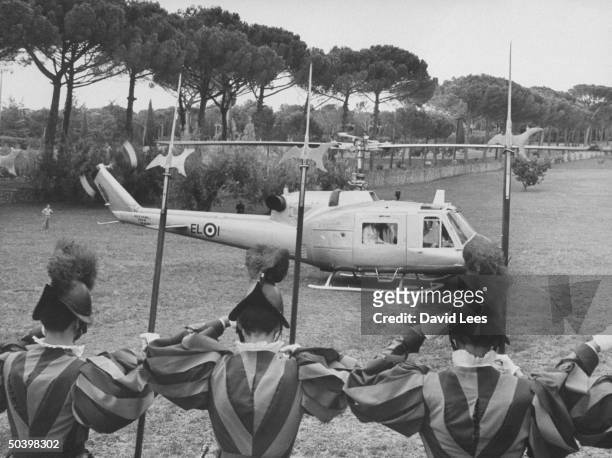 Pope Paul VI , first Pope to fly in a helicopter, about to leave Castel Gando.