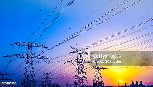 eléctrico pylons cerca de jabel ali, dubai, emiratos árabes unidos - central eléctrica fotografías e imágenes de stock