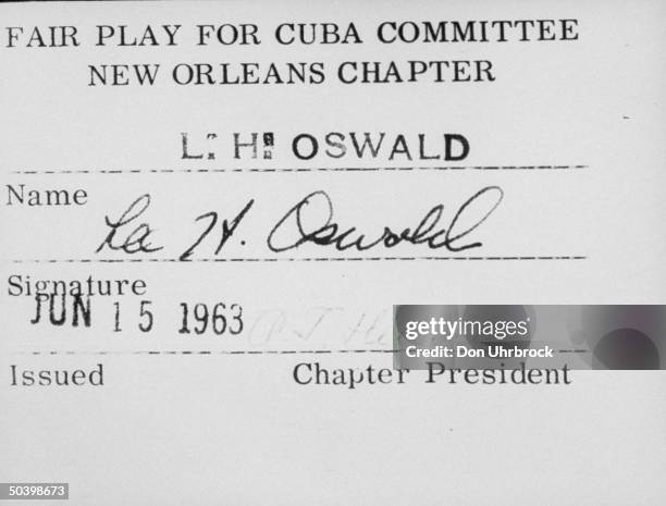 Lee Harvey Oswald's membership card for the Fair Play for Cuba Committee.