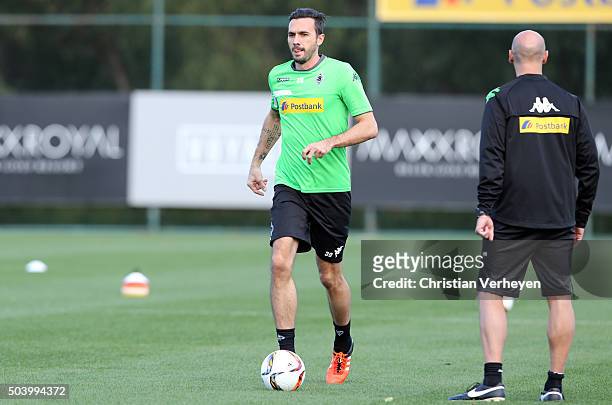 Martin Stranzl of Borussia Moenchengladbach controls the ball during a training session at day 2 of Borussia Moenchengladbach training camp on...