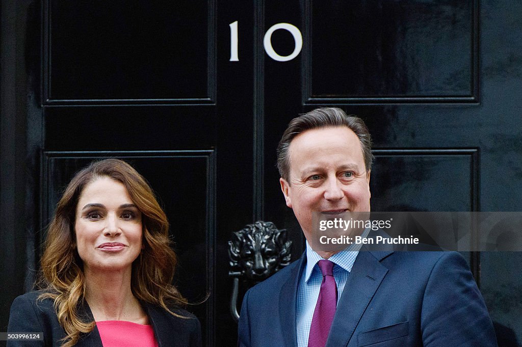 David Cameron Greets Queen Rania Of Jordan