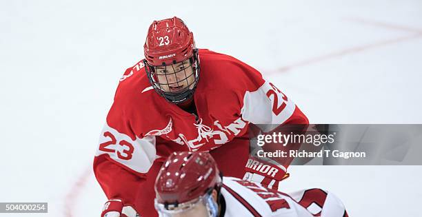 Jakob Forsbacka Karlsson of the Boston University Terriers skates against the Harvard Crimson during NCAA hockey at The Bright-Landry Hockey Center...