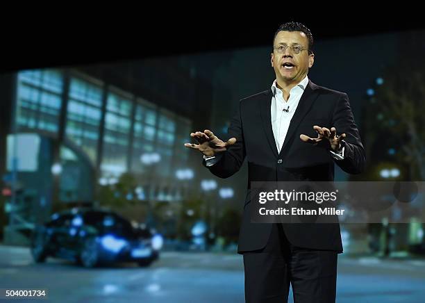 Senior Vice President of Brand Management for BMW Group Steven Althaus speaks during a keynote address by Samsung SDS President Dr. WP Hong at CES...