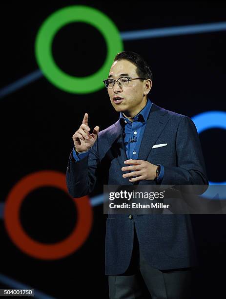 Samsung SDS President Dr. WP Hong delivers a keynote address at CES 2016 at The Venetian Las Vegas on January 7, 2016 in Las Vegas, Nevada. CES, the...