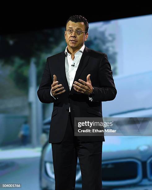 Senior Vice President of Brand Management for BMW Group Steven Althaus speaks during a keynote address by Samsung SDS President Dr. WP Hong at CES...