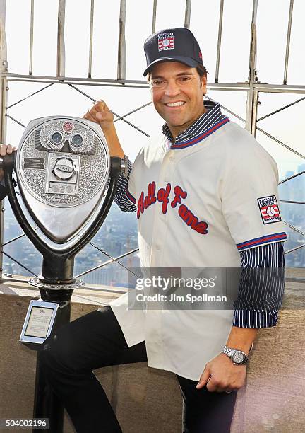 Baseball player Mike Piazza visits The Empire State Building on January 8, 2016 in New York City.