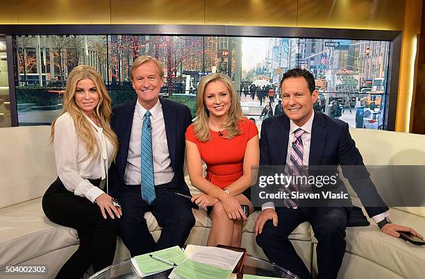 Actress Carmen Electra and Fox & Friends co-hosts Steve Doocy, Sandra Smith and Brian Kilmeade attend "Fox & Friends" at FOX Studios on January 8,...