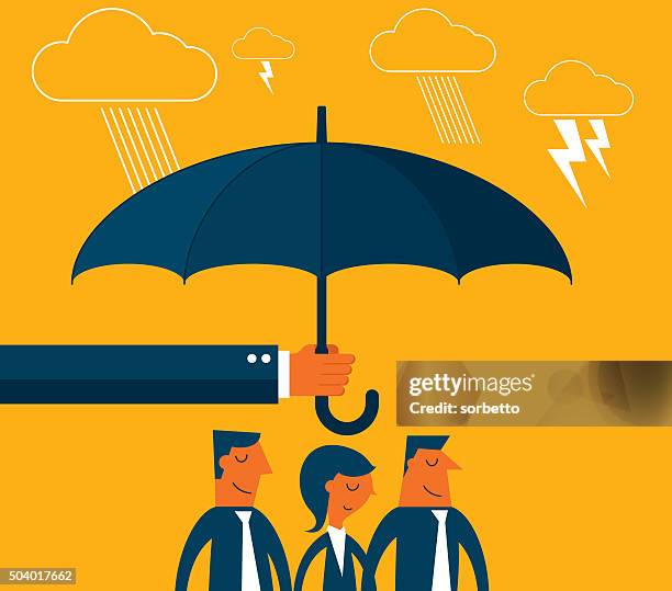 stockillustraties, clipart, cartoons en iconen met business team protection - umbrella