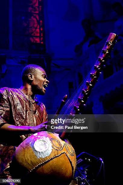 Kora player Cherif Soumano performs on stage at Paradiso, Amsterdam, Netherlands, 28 April 2015.
