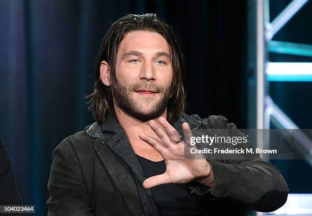 Actor Zach McGowan speaks onstage during the Black Sails panel as part of the Starz portion of This is Cable 2016 Television Critics Association...