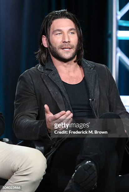 Actor Zach McGowan speaks onstage during the Black Sails panel as part of the Starz portion of This is Cable 2016 Television Critics Association...