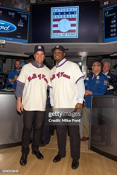 Mike Piazza and Ken Griffey Jr. Celebrate their Baseball Hall of Fame Inductions at the New York Stock Exchange on January 8, 2016 in New York City.
