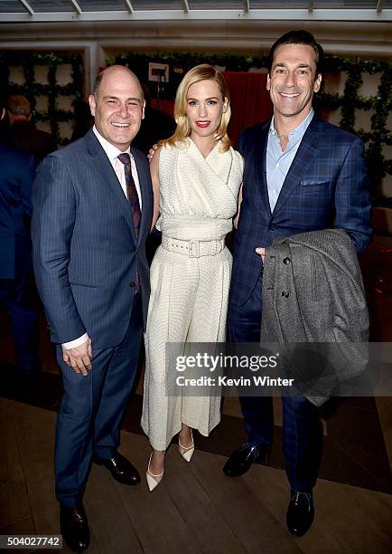 Writer/producer Matthew Weiner and actors January Jones and Jon Hamm attend the 16th Annual AFI Awards at Four Seasons Hotel Los Angeles at Beverly...