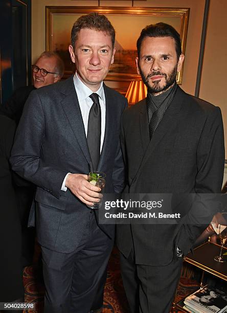 Alex Bilmes and Carlo Brandelli attend a cocktail reception hosted by the Woolmark Company, Pierre Lagrange and the Savile Row Bespoke Association to...