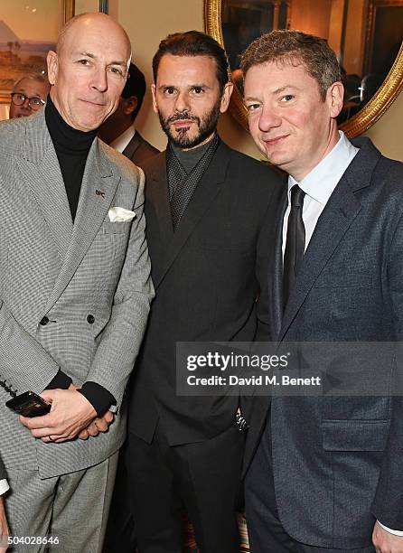 Dylan Jones, Carlo Brandelli and Alex Bilmes attend a cocktail reception hosted by the Woolmark Company, Pierre Lagrange and the Savile Row Bespoke...