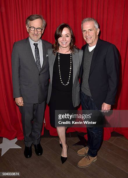 Director Steven Spielberg and producers Kristie Macosko Krieger and Marc Platt attend the 16th Annual AFI Awards at Four Seasons Hotel Los Angeles at...
